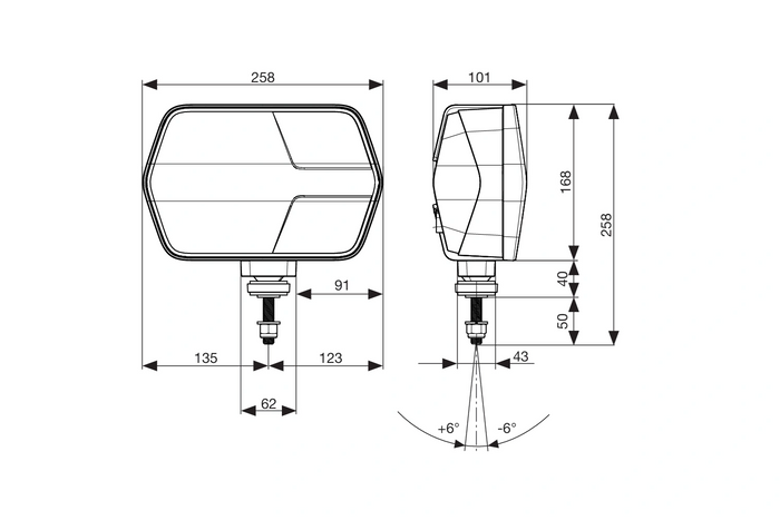 ASPÖCK LuxLED II LED predné svetlo 7 funkcií 6-pinové DEUTSCH DT06-6S pravé