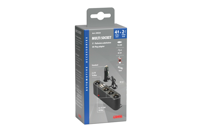 Rozdvojka do zapaľovača cigariet LAMP Multi-Socket 4x 12/24V + 2x USB